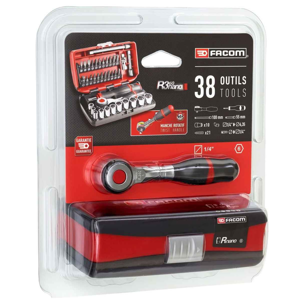 Set Cricchetto e Bussole Facom R.360NANOPB 1/4" 38 pezzi