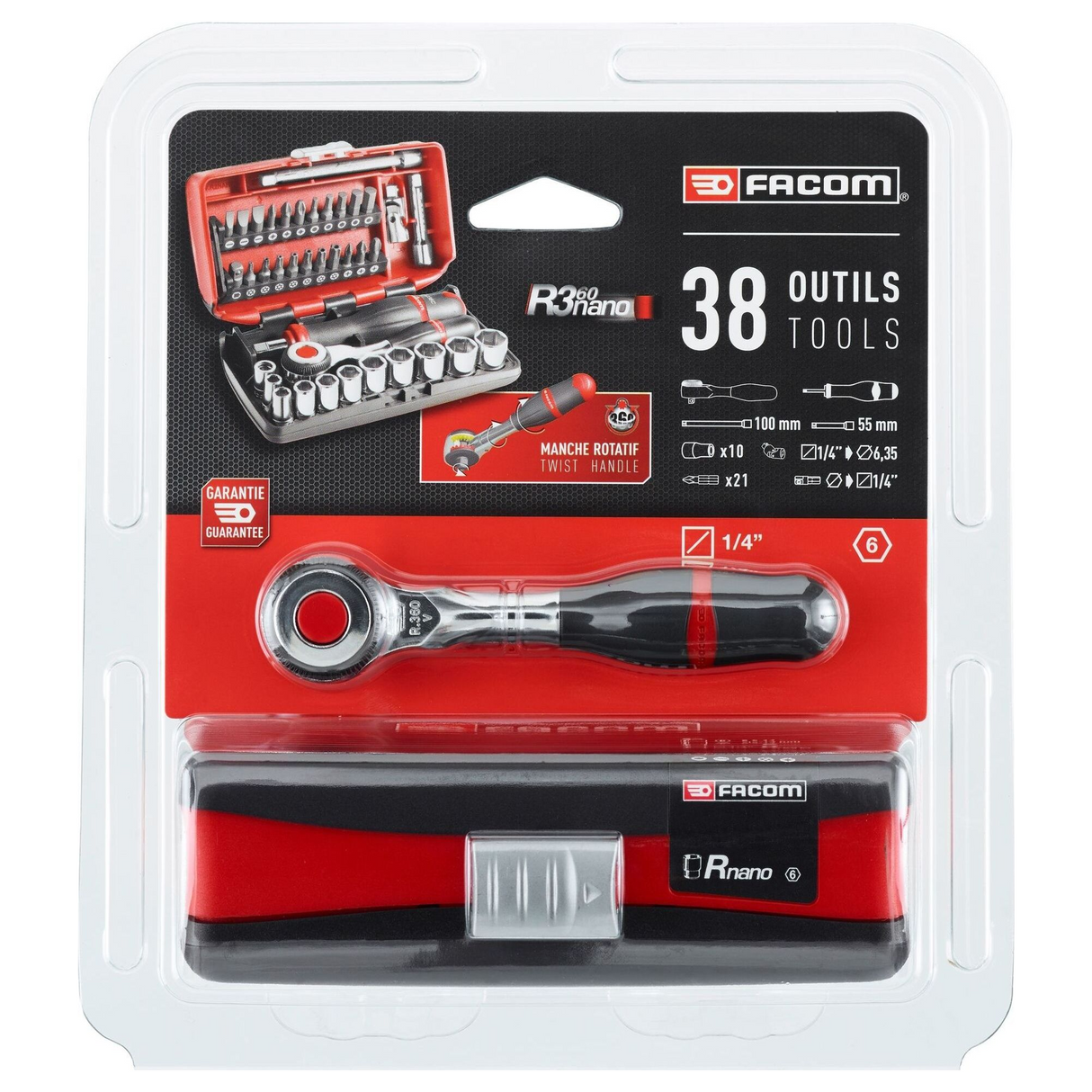 Set Cricchetto e Bussole Facom R.360NANOPB 1/4" 38 pezzi