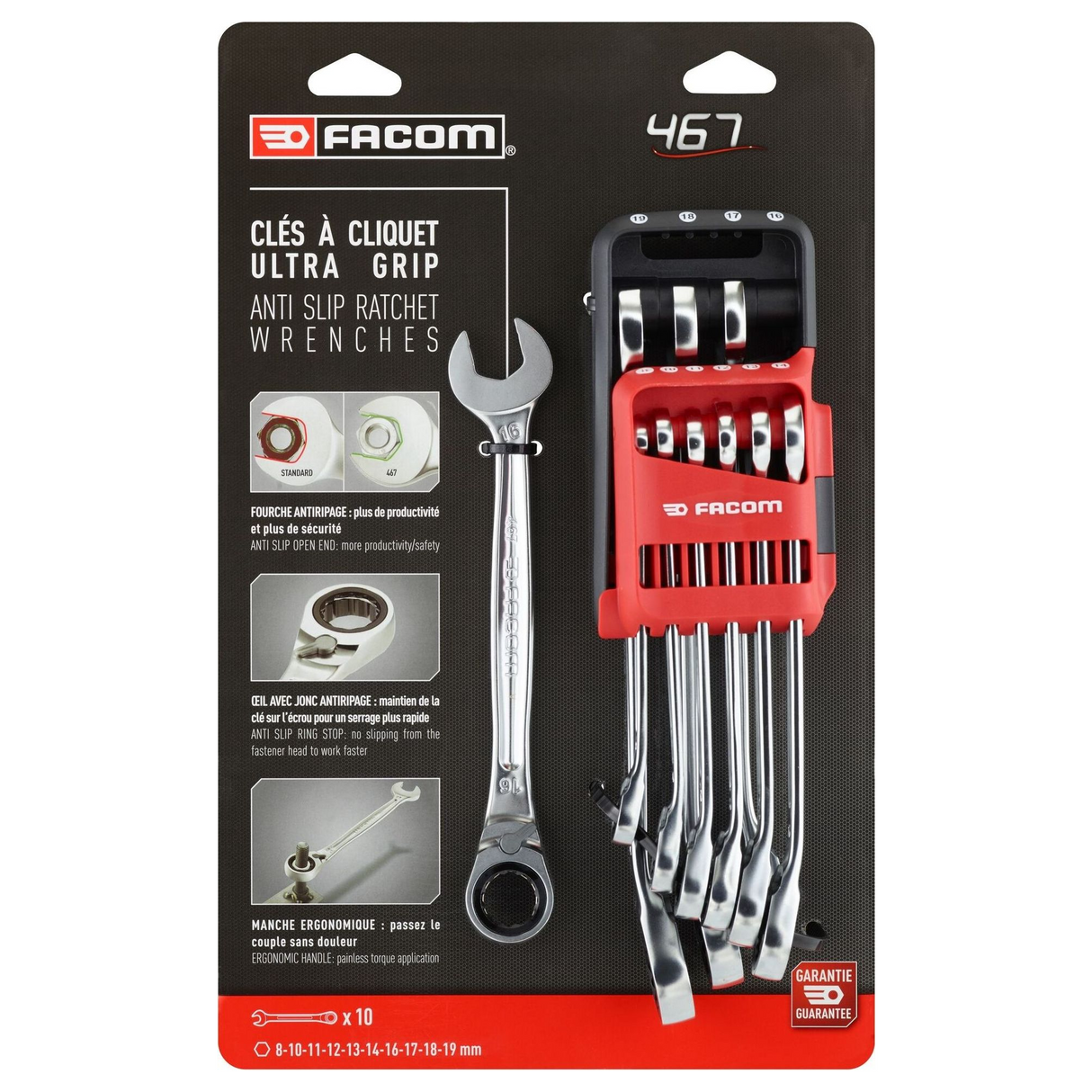 467B.JP10PB - Facom 467B.JP10PB 10-Piece Reversible Ratchet Wrench Set